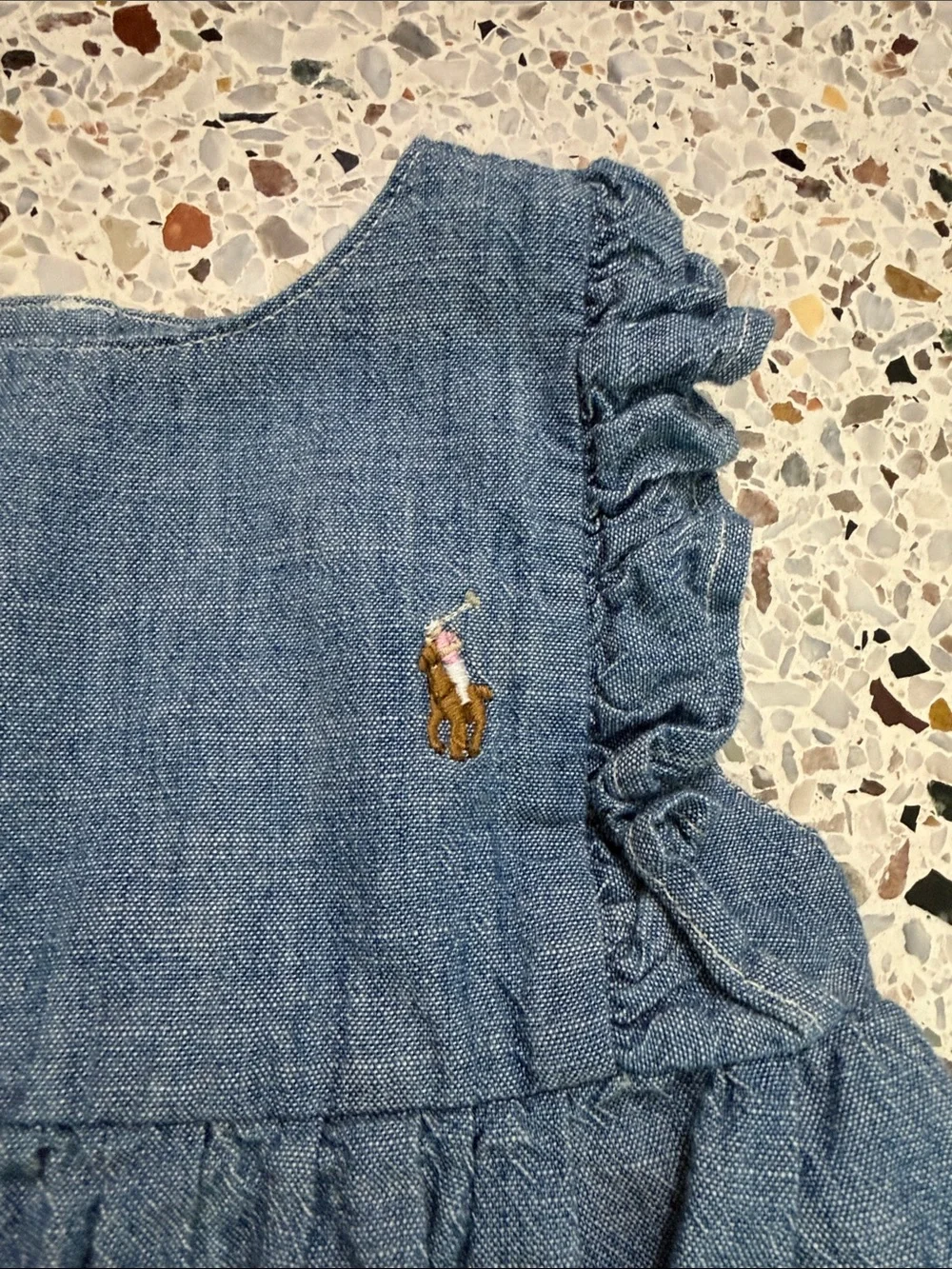 Ralph Lauren RL blue Jean denim chambray baby onsie 6M 6 month pink pony